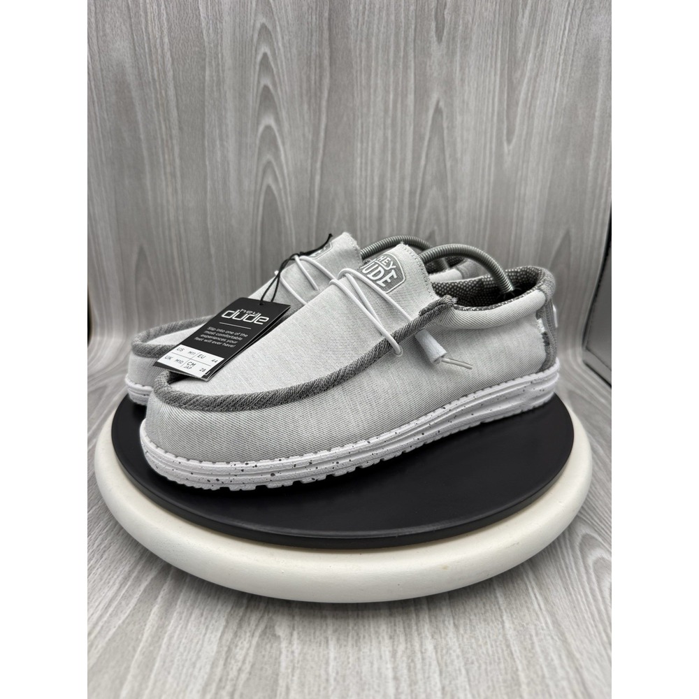Hey Dude Wally Funk Sea Salt Grey Mens Size 11 Casual Slip On Canvas Shoes NEW